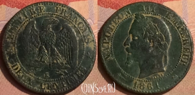 Франция 2 сантима 1861 года K, KM# 796, 434-074 ♛
