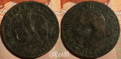 Франция 2 сантима 1862 года A, KM# 796, 351s-031
