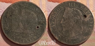 Франция 2 сантима 1862 года BB, KM# 796, 212p-004