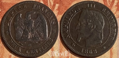 Франция 2 сантима 1862 BB, KM# 796, 463q-133 ♛