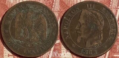 Франция 2 сантима 1862 года K, KM# 796, 221p-041 ♛