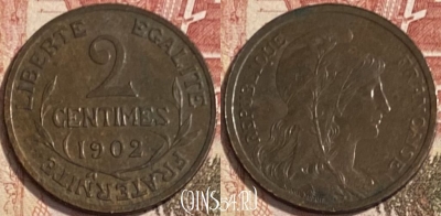 Франция 2 сантима 1902 года, KM# 841, 091s-057
