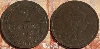Франция 2 сантима 1903 г., редкая, KM# 841, 498р-120 ♛