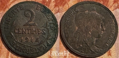 Франция 2 сантима 1914 года, KM# 841, 280s-016 ♛