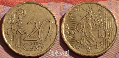 Франция 20 евроцентов 2000 года, KM# 1286, 229c-053