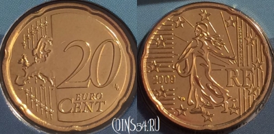 Франция 20 евроцентов 2009 года, KM# 1411, BU, 401n-087 ♛
