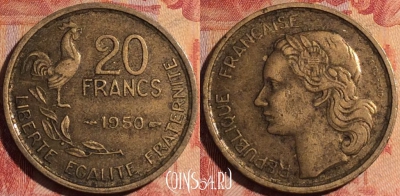 Франция 20 франков 1950 года, KM# 917, 161a-121