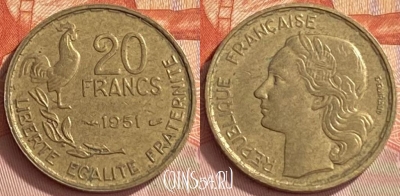 Франция 20 франков 1951 года, KM# 917, 408o-073