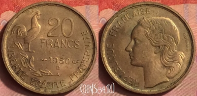 Франция 20 франков 1950 B, KM# 917, 431o-080 ♛