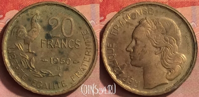 Франция 20 франков 1950 года B, KM# 917, 431o-092