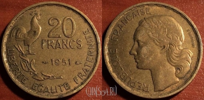 Франция 20 франков 1951 года, KM# 917, 057-101
