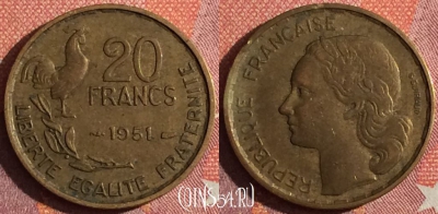 Франция 20 франков 1951 года, KM# 917, 041h-004 ♛