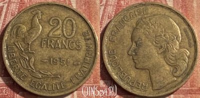 Франция 20 франков 1951 года, KM# 917, 085p-105