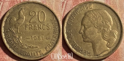 Франция 20 франков 1951 года, KM# 917, 173p-084