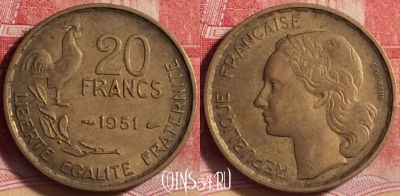 Франция 20 франков 1951 года, KM# 917, 206j-086