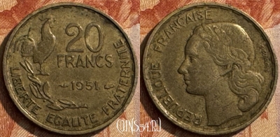 Франция 20 франков 1951 года, KM# 917, 289s-110