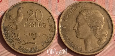 Франция 20 франков 1951 года B, KM# 917, 327o-011