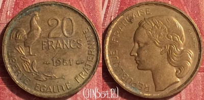 Франция 20 франков 1951 года, KM# 917, 339o-072
