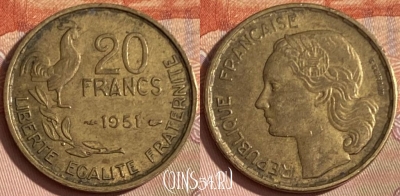 Франция 20 франков 1951 года, KM# 917, 388p-106