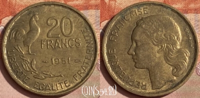 Франция 20 франков 1951 года, KM# 917, 388p-125