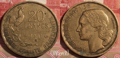 Франция 20 франков 1951 года B, KM# 917, 219-056