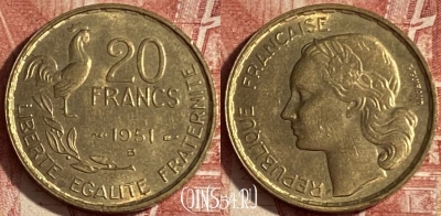 Франция 20 франков 1951 года B, KM# 917, 231p-037 ♛