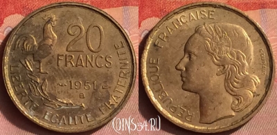Франция 20 франков 1951 года B, KM# 917, 431o-083