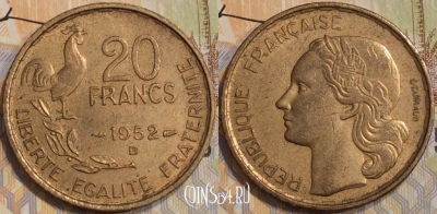 Франция 20 франков 1952 года B, KM# 917, 129-139