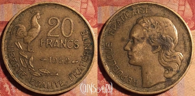 Франция 20 франков 1952 года, KM# 917, 163a-034