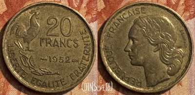 Франция 20 франков 1952 года, KM# 917, 290s-107