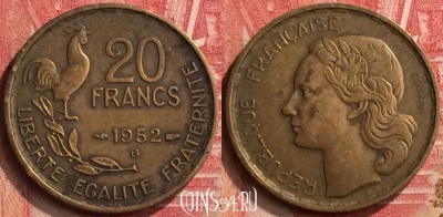 Франция 20 франков 1952 года B, KM# 917, 397-014
