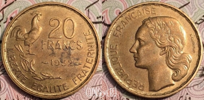 Франция 20 франков 1952 года, KM# 917, 061-068