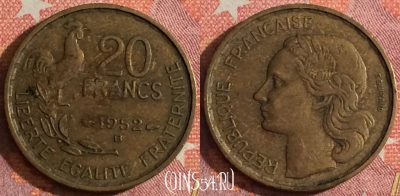 Франция 20 франков 1952 года B, KM# 917, 348-113