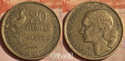 Франция 20 франков 1953 года, KM# 917, 397p-086