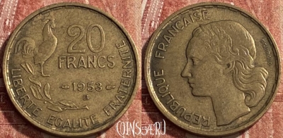 Франция 20 франков 1953 B, KM# 917, 462q-368 ♛