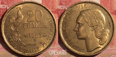 Франция 20 франков 1953 года B, KM# 917, 219-057