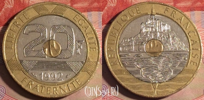 Франция 20 франков 1992 года, KM# 1008, 215a-042