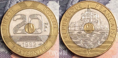 Франция 20 франков 1992 года, KM# 1008, a100-022