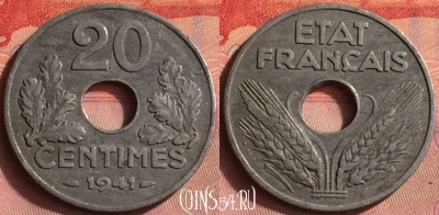Франция 20 сантимов 1941 года, KM# 900, 430o-008