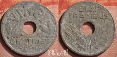Франция 20 сантимов 1941 года, VINGT, KM# 899, 149m-037