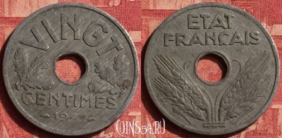 Франция 20 сантимов 1941 года, VINGT, KM# 899, 357o-106