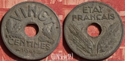 Франция 20 сантимов 1941 года, VINGT, KM# 899, 357o-108