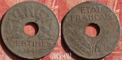 Франция 20 сантимов 1941 года, VINGT, KM# 899, 373o-062