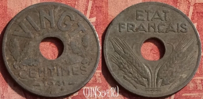 Франция 20 сантимов 1941 года, VINGT, KM# 899, 373o-126