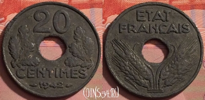 Франция 20 сантимов 1942 года, KM# 900, 195l-068