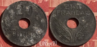 Франция 20 сантимов 1942 года, KM# 900, 357o-107