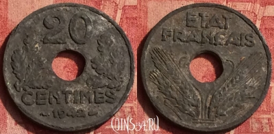Франция 20 сантимов 1942 года, KM# 900, 369o-056