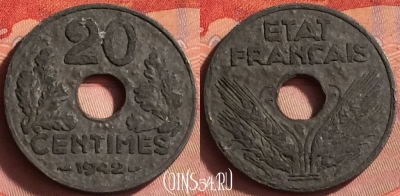 Франция 20 сантимов 1942 года, KM# 900, 429o-054