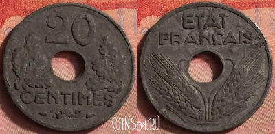 Франция 20 сантимов 1942 года, KM# 900, 430o-002