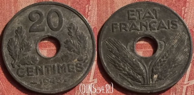 Франция 20 сантимов 1943 года, KM# 900, 407-016